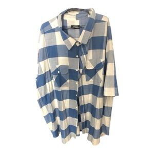 Argee Men’s Blue and White Checkered Button Down Short Sleeve Shirt Size 2X